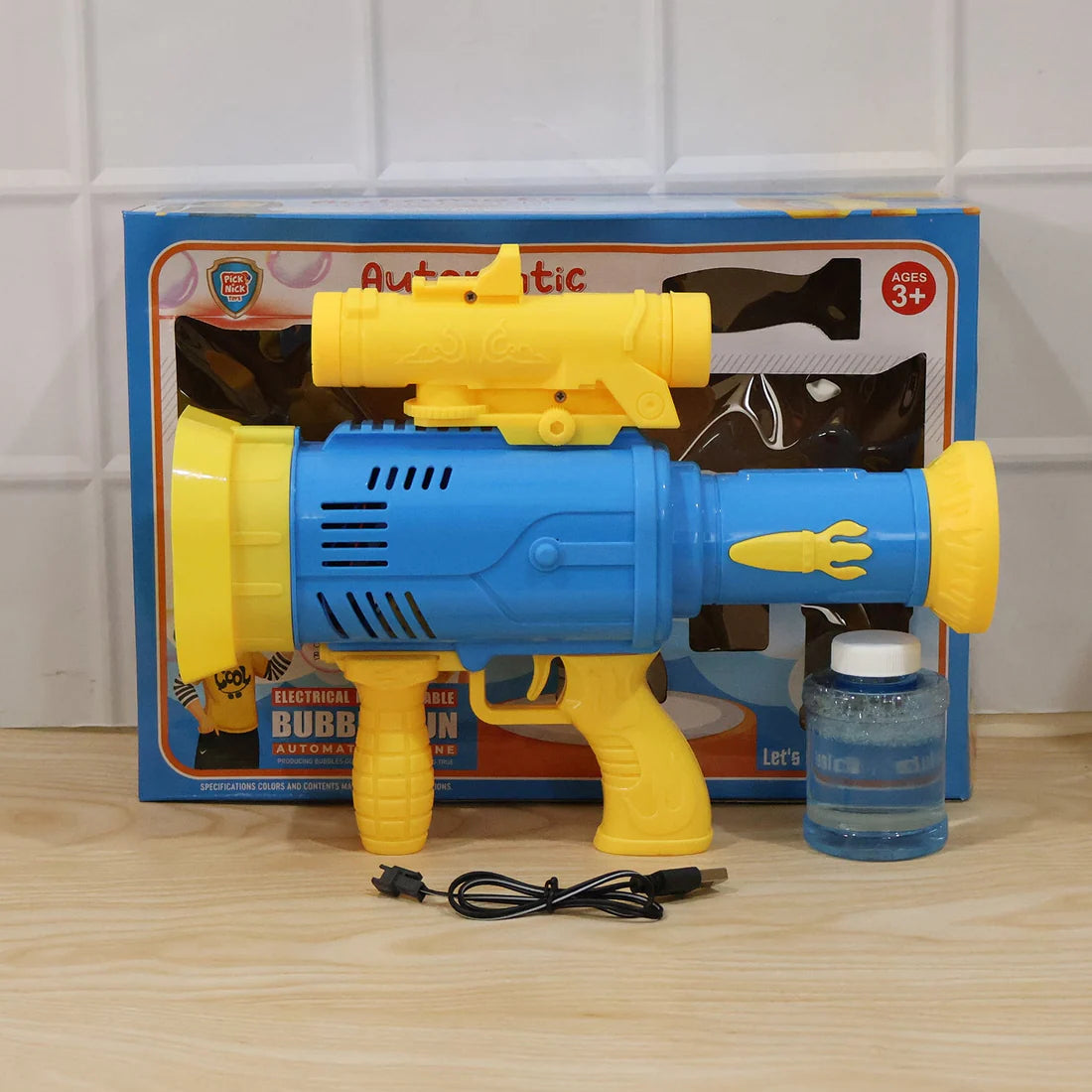 Automatic Rechargeable Bubble Gun Toy With Lights For Kids