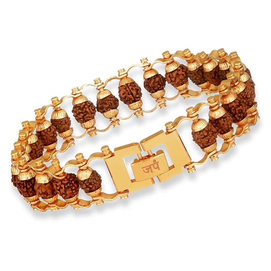 Gold Plated Modern Rudraksha Bracelet | Authenticity Certificate | Bracelet for Medidation and Prayers | Unisex Design for Men and Women