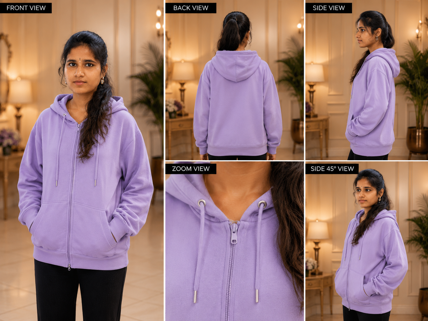 Women's Premium Solid Black Zip-Up Hoodie | Full Sleeve Winter Sweatshirt with Hood & Pockets