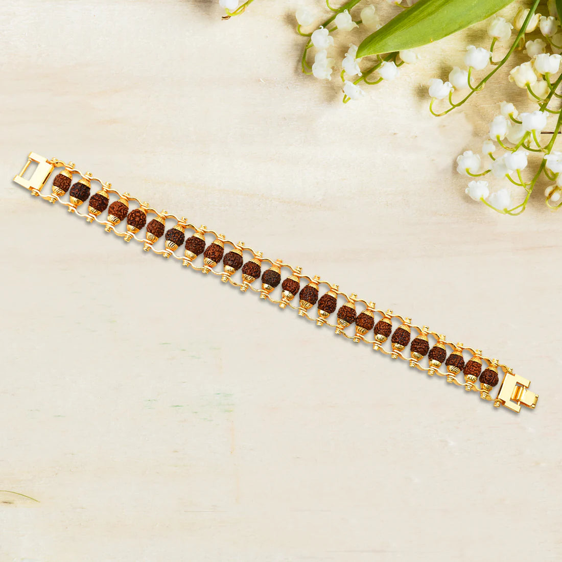 Gold Plated Modern Rudraksha Bracelet | Authenticity Certificate | Bracelet for Medidation and Prayers | Unisex Design for Men and Women
