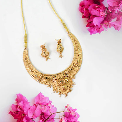 Glamorous Gold Plated Necklace Set - Shine Brigh