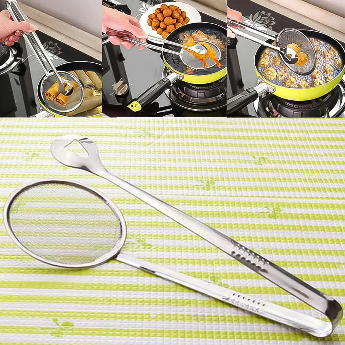2-In-1 Stainless Steel Frying Filter Spoon & Clip Tool