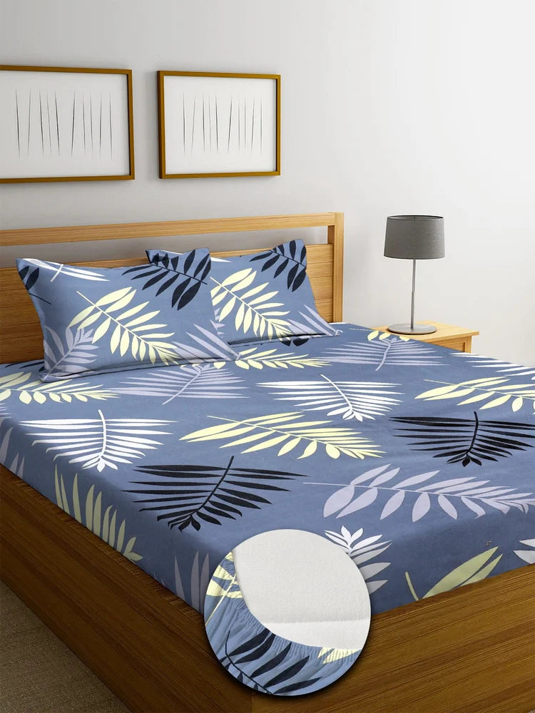 Microfiber Glace Cotton King Size fitted Bed Sheets with two pillow covers, For Home