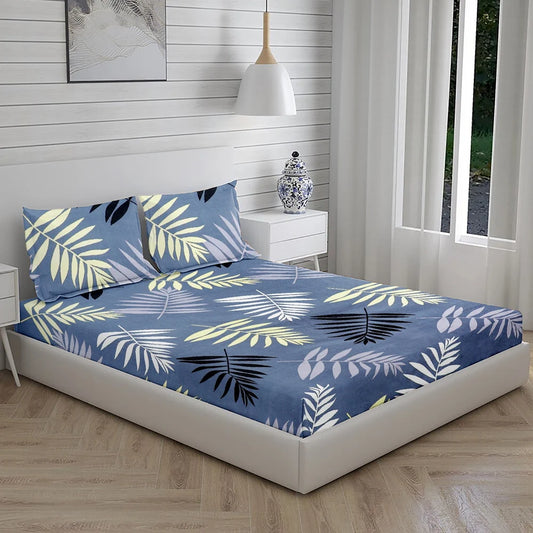 Microfiber Glace Cotton King Size fitted Bed Sheets with two pillow covers, For Home