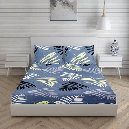 Microfiber Glace Cotton King Size fitted Bed Sheets with two pillow covers, For Home