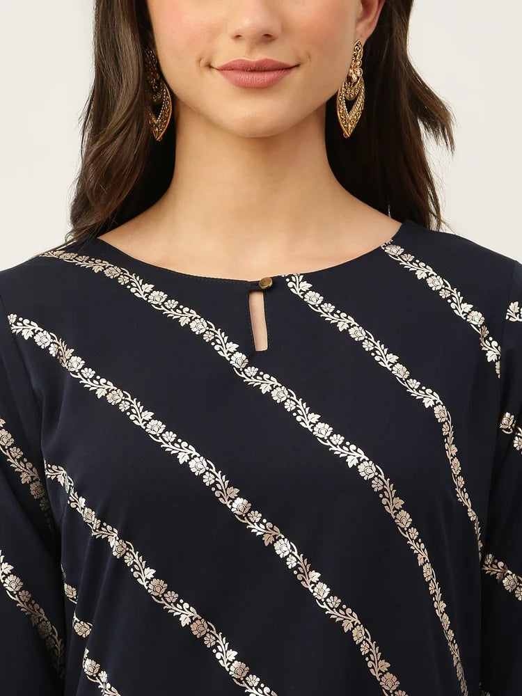 Kurti Pant Set Foil Print, Hand Wash