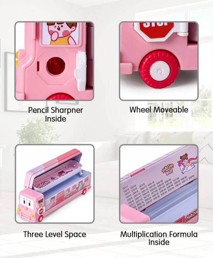 School Bus Shaped Pencil Box (Multicolour)