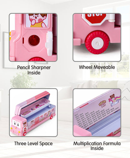 School Bus Shaped Pencil Box (Multicolour)