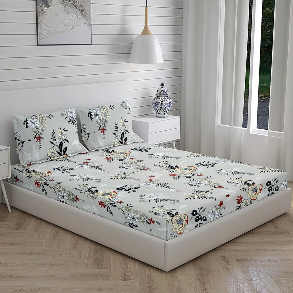Cotton King Size fitted Bed Sheets with two pillow covers