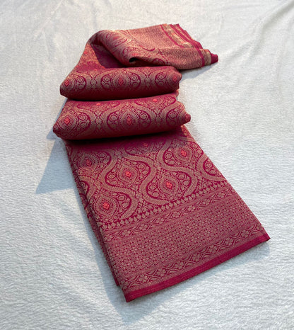 VAMAAR Premium Broket Crush Chinon Meenakari Saree – Antique Zari & Rich Pallu