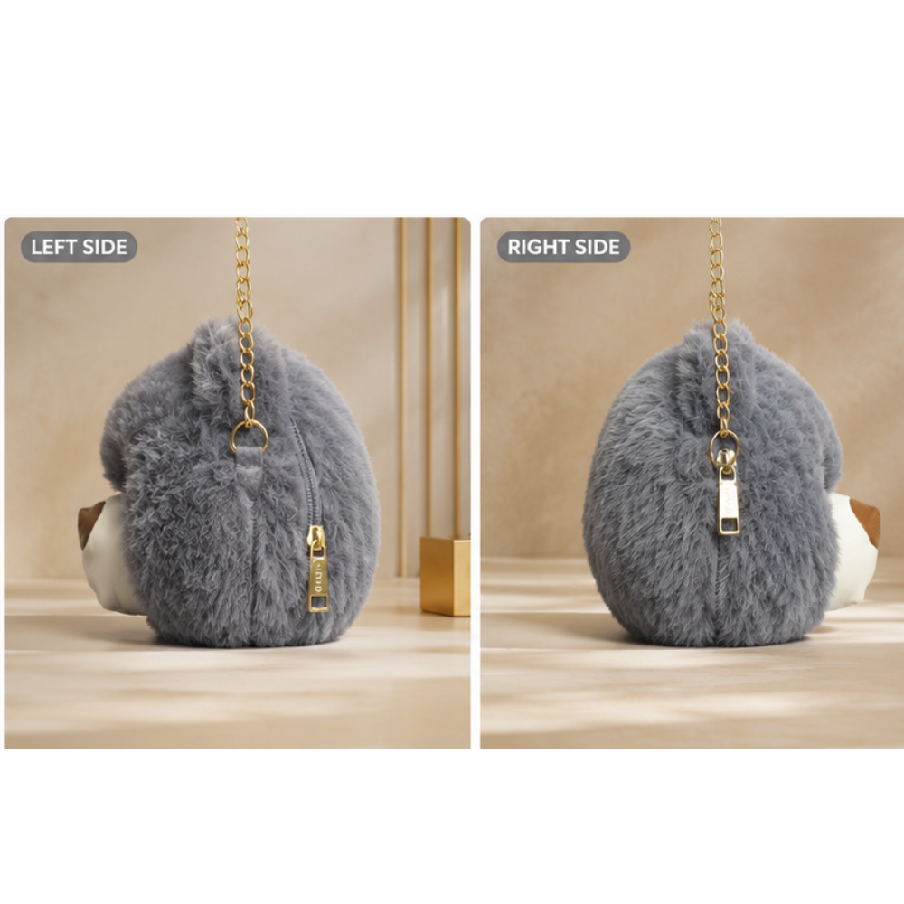 Cute Teddy Bear Plush Crossbody Sling Bag for Girls & Women | Soft Fur Shoulder Bag with Chain Strap | Grey