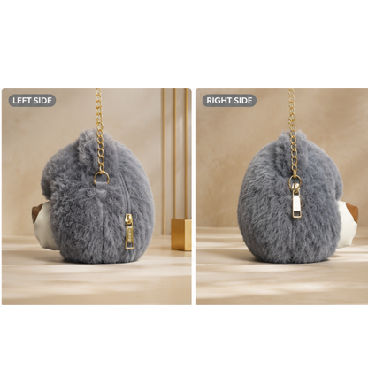 Cute Teddy Bear Plush Crossbody Sling Bag for Girls & Women | Soft Fur Shoulder Bag with Chain Strap | Grey
