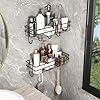 Metal Bathroom Organiser Without Drill - Bathroom Rack | Bathroom Shelves | Self Adhesive Bathroom Shelf | washroom Storage Organizer with Magic Stickers (Pack of 2)