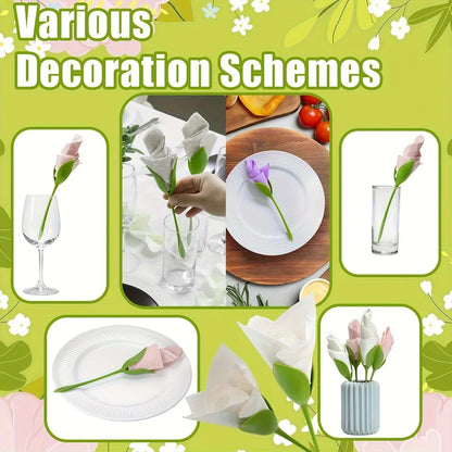 Flower Shaped Napkin Holder, Rose Shape Tissue Paper Holder Clips Decorative Floral Tissue Holder, Creative Bloom Leaf Design, Elegant Dining Table Centrepiece Decor