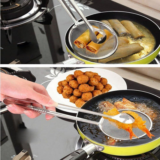 2-In-1 Stainless Steel Frying Filter Spoon & Clip Tool