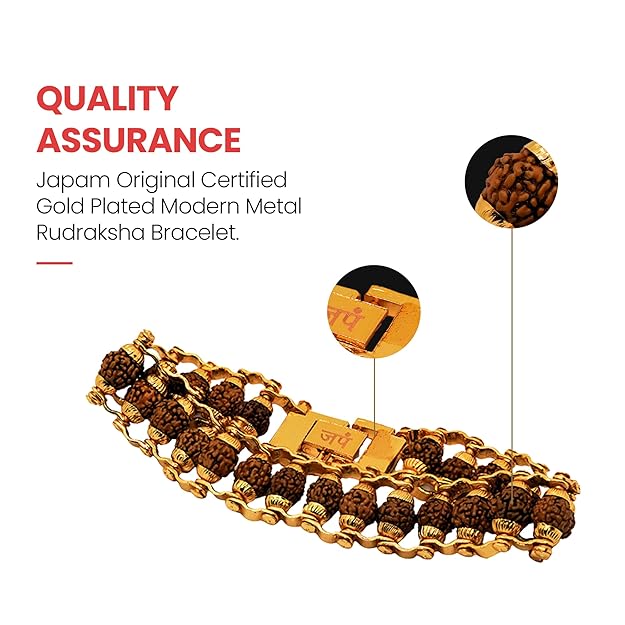 Gold Plated Modern Rudraksha Bracelet | Authenticity Certificate | Bracelet for Medidation and Prayers | Unisex Design for Men and Women