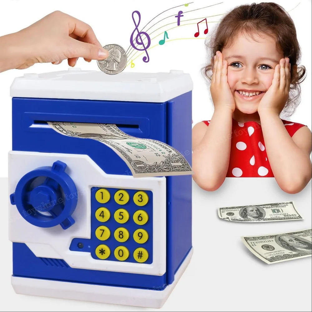 ATM Electronic Piggy Bank Money Box for Kids | Password Protected Cash & Coin Saving Box with Auto Cash Deposit | Plastic Mini Safe Bank