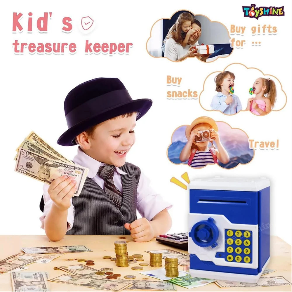 ATM Electronic Piggy Bank Money Box for Kids | Password Protected Cash & Coin Saving Box with Auto Cash Deposit | Plastic Mini Safe Bank