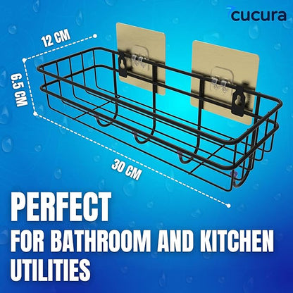 Metal Bathroom Organiser Without Drill - Bathroom Rack | Bathroom Shelves | Self Adhesive Bathroom Shelf | washroom Storage Organizer with Magic Stickers (Pack of 2)