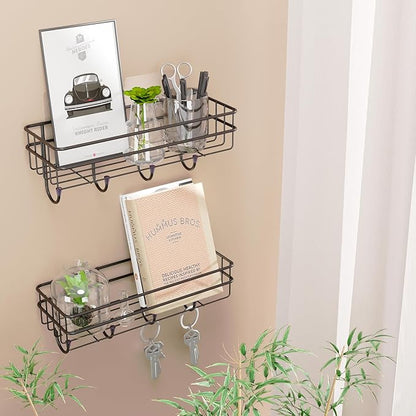 Metal Bathroom Organiser Without Drill - Bathroom Rack | Bathroom Shelves | Self Adhesive Bathroom Shelf | washroom Storage Organizer with Magic Stickers (Pack of 2)
