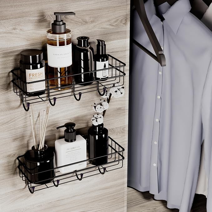 Metal Bathroom Organiser Without Drill - Bathroom Rack | Bathroom Shelves | Self Adhesive Bathroom Shelf | washroom Storage Organizer with Magic Stickers (Pack of 2)