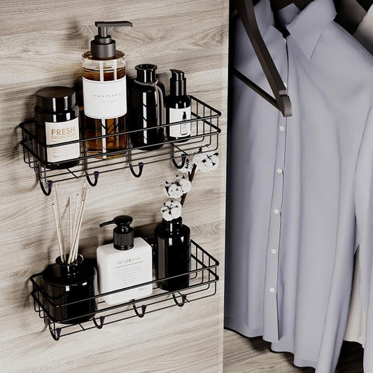 Metal Bathroom Organiser Without Drill - Bathroom Rack | Bathroom Shelves | Self Adhesive Bathroom Shelf | washroom Storage Organizer with Magic Stickers (Pack of 2)