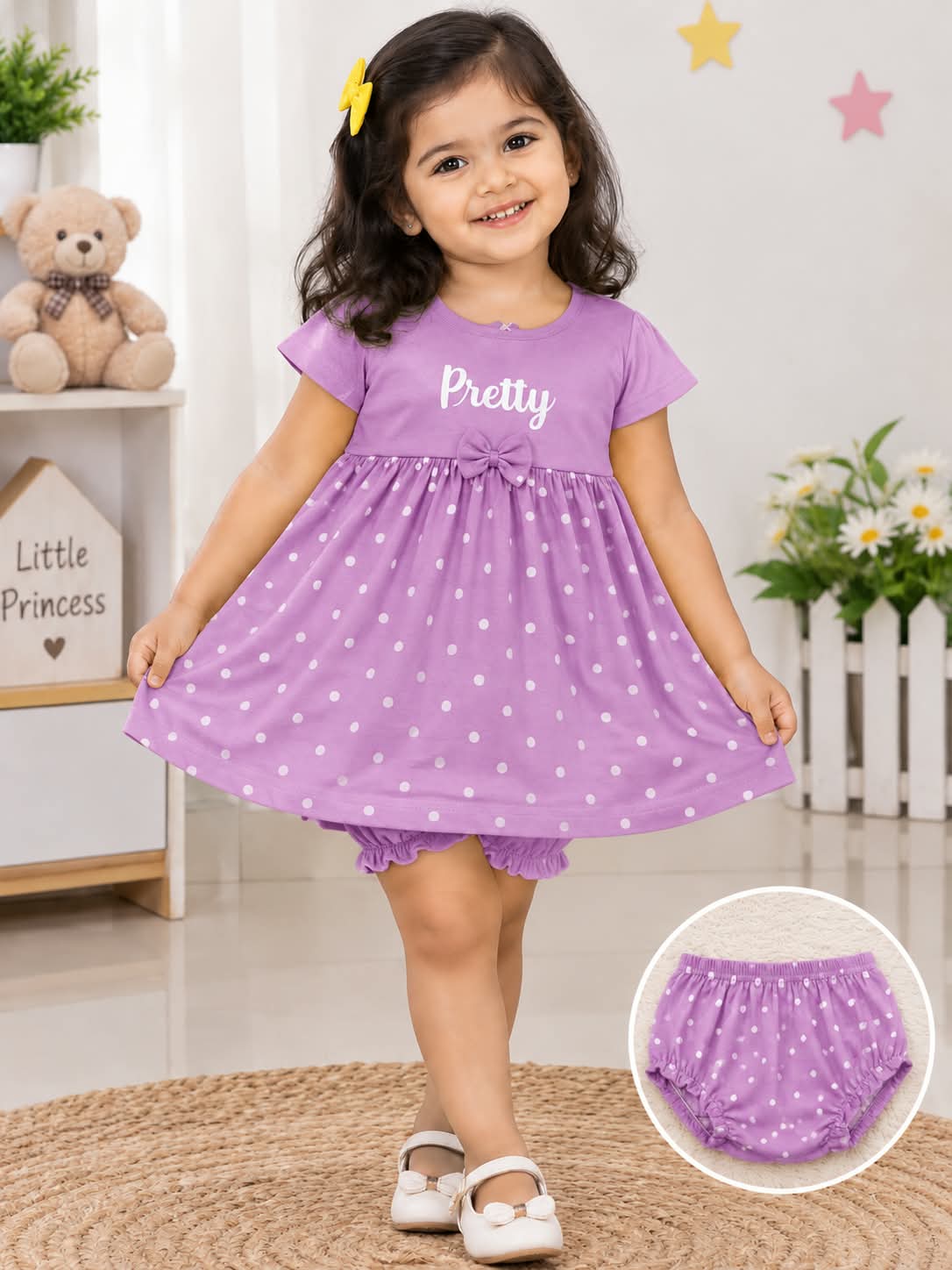 VAMAAR Pretty Month Cotton Frock for Newborn Baby Girls – 100% Cotton Bio-Wash