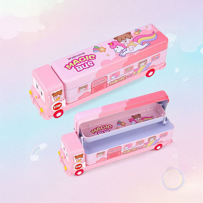 School Bus Shaped Pencil Box (Multicolour)