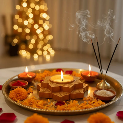 Lotus Shape Decorative Diya ,Candle Holder - Rose Gold