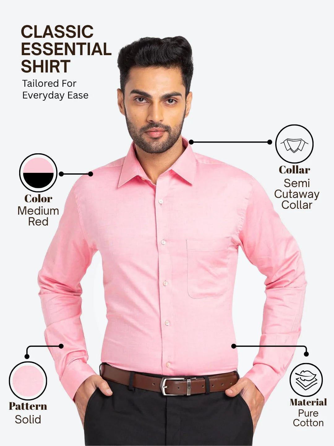 VAMAAR Men Pink Slim Fit Solid Formal Shirt