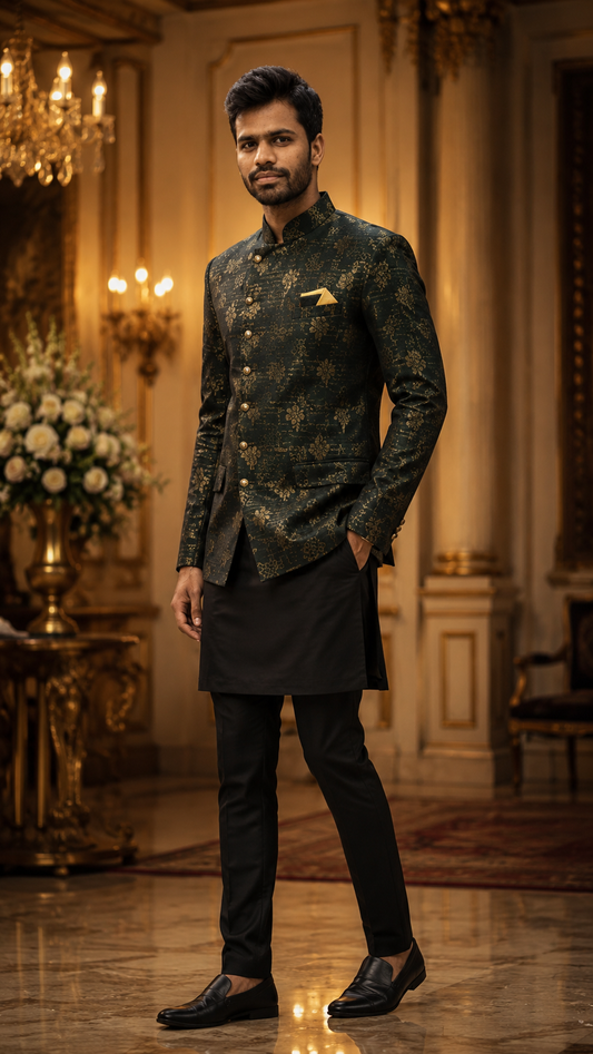Royal Noir Premium Embroidered Sherwani Set for Men | Wedding & Reception Wear
