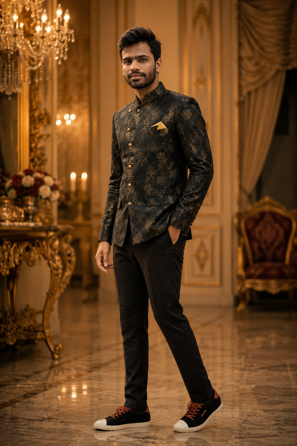 Royal Noir Premium Embroidered Sherwani Set for Men | Wedding & Reception Wear