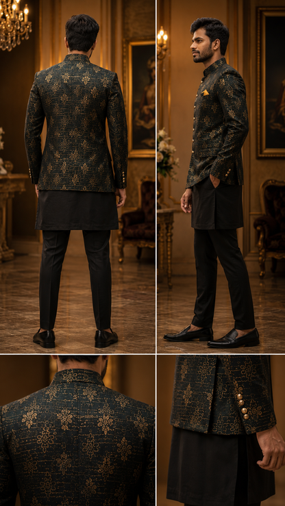 Royal Noir Premium Embroidered Sherwani Set for Men | Wedding & Reception Wear