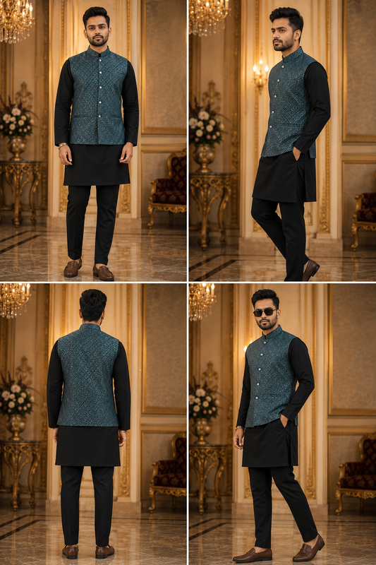 Premium Men's Jacquard Nehru Jacket Kurta Pajama Set | Designer Ethnic Wear for Weddings & Festivals