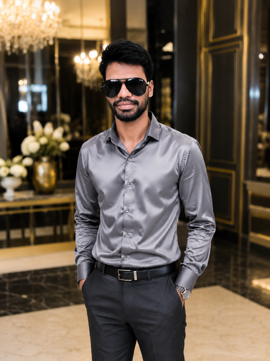 Premium Shine Satin Shirt for Men | Luxury Party Wear | Slim Fit | Full Sleeve