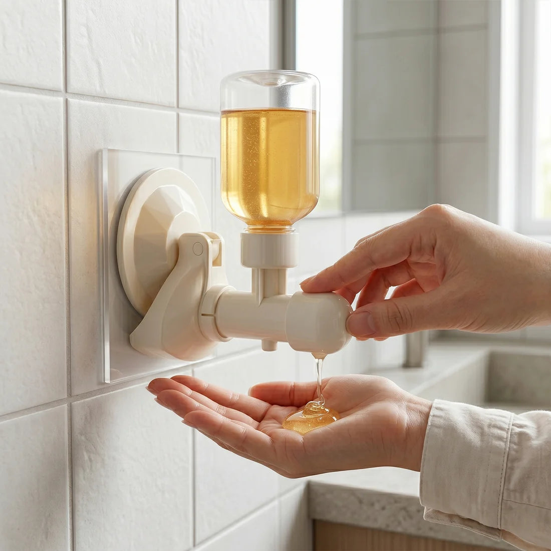 Wall-Mount Liquid Soap Dispenser With Suction Cup - White Plastic by VelvetBubbles