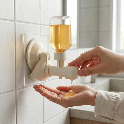 Wall-Mount Liquid Soap Dispenser With Suction Cup - White Plastic by VelvetBubbles