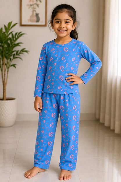Premium Cotton Night Suit – Deep Green Tree Print Full Sleeve Top & Pajama Set