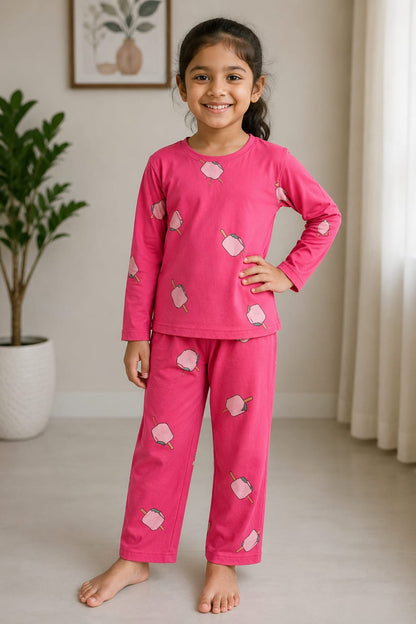 Premium Cotton Night Suit – Deep Green Tree Print Full Sleeve Top & Pajama Set