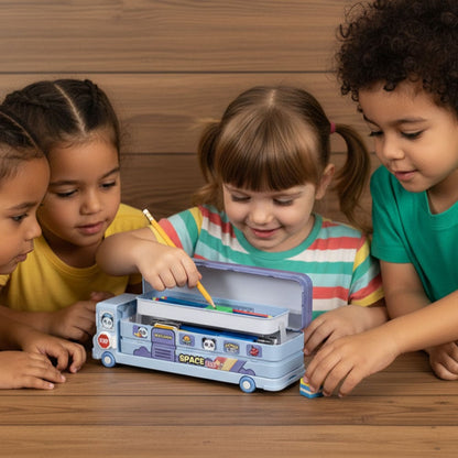 School Bus Shaped Pencil Box (Multicolour)