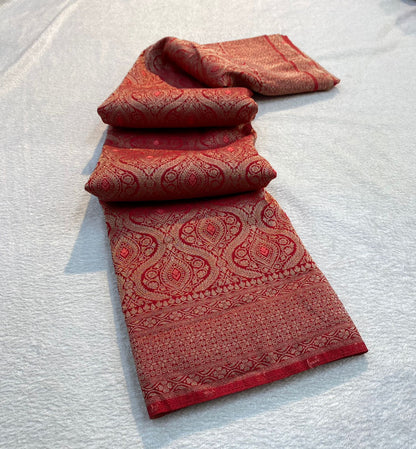 VAMAAR Premium Broket Crush Chinon Meenakari Saree – Antique Zari & Rich Pallu