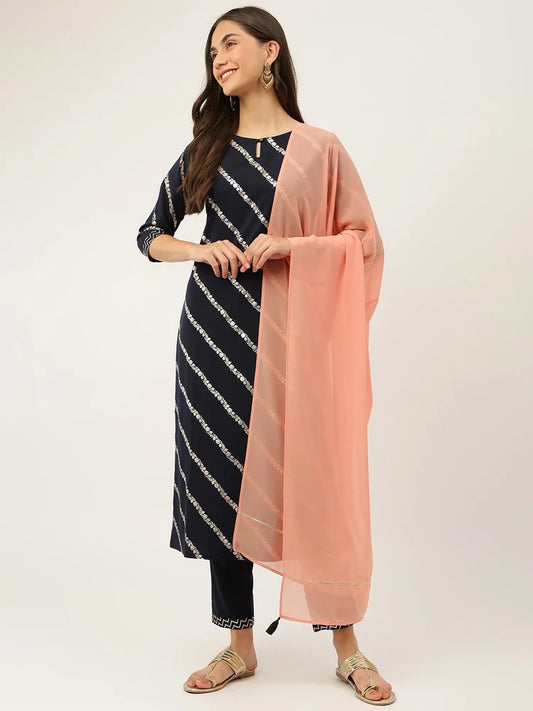 Kurti Pant Set Foil Print, Hand Wash