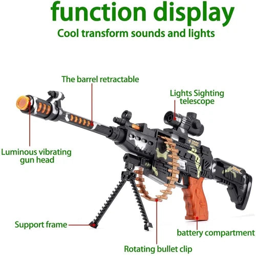 Army Machine Gun Toy with Lights & Sound for Kids