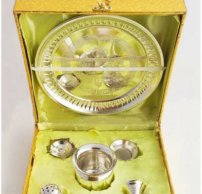 Silver Gani International Pooja Thali With Box, 8 Inches
