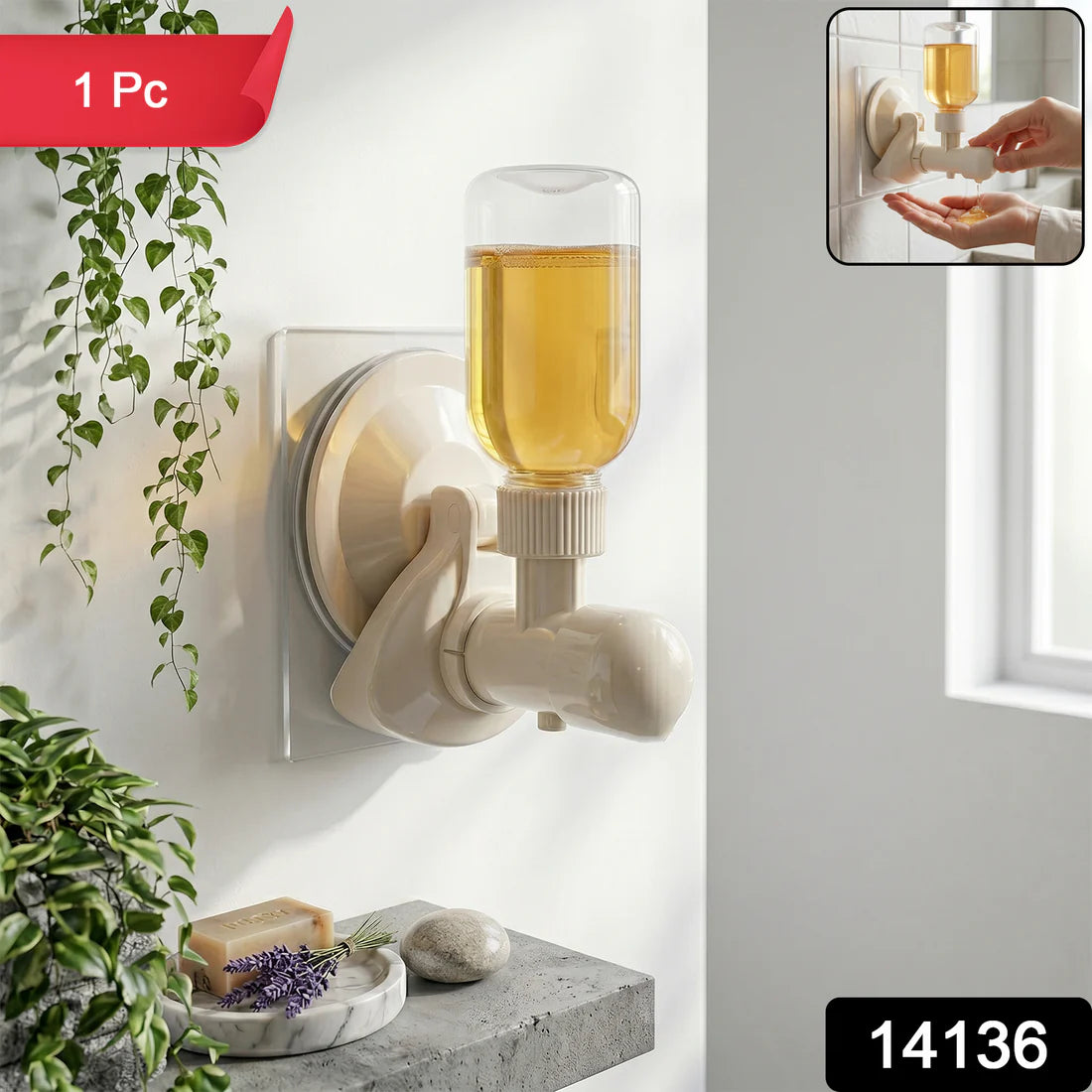 Wall-Mount Liquid Soap Dispenser With Suction Cup - White Plastic by VelvetBubbles